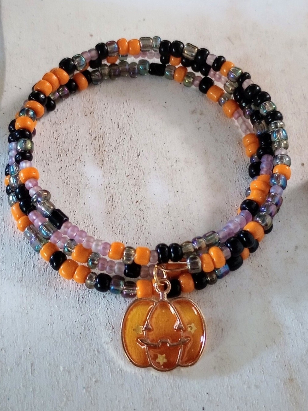 Hand Crafted Halloween Pumpkin Wire Wrap Bracelet - Orange, Black, Purple